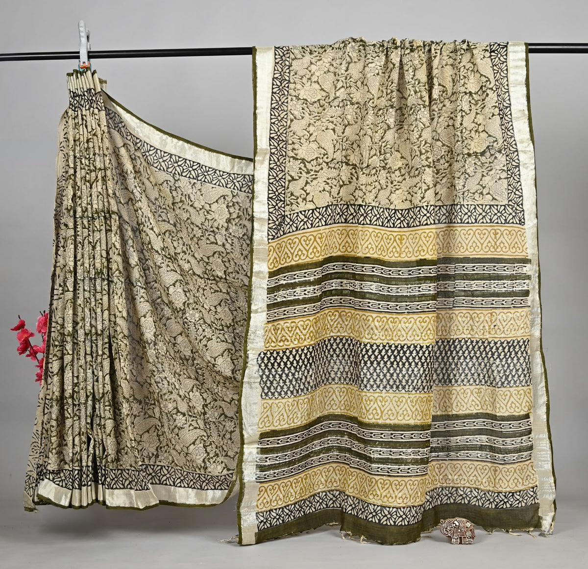Heritage Bagru Handblock Linen Cotton Saree