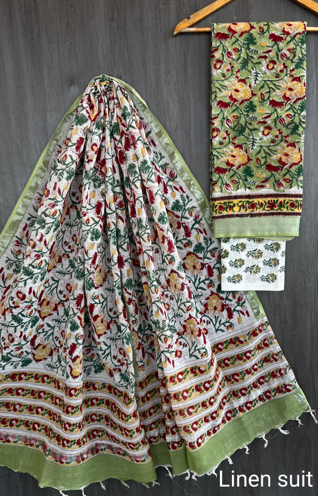 Regal Sanganeri Artisan Linen Cotton Suit Green