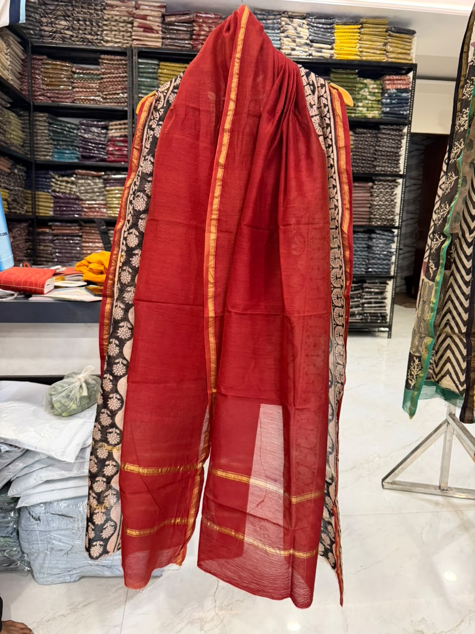 Elegant Bagru Print Chanderi Silk Suit