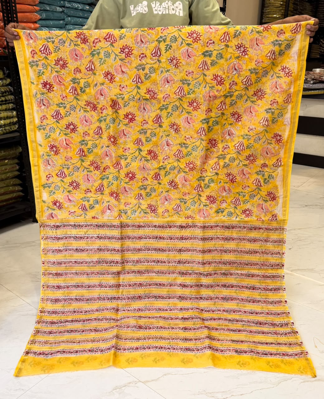 Premium Sanganeri Handcrafted Chanderi Silk Saree