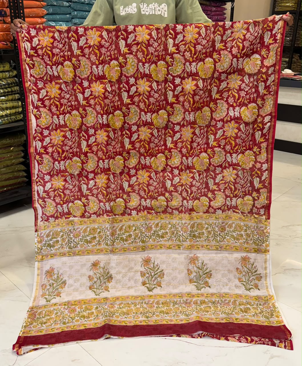 Splendid Sanganeri Artisan Print Chanderi Silk Saree
