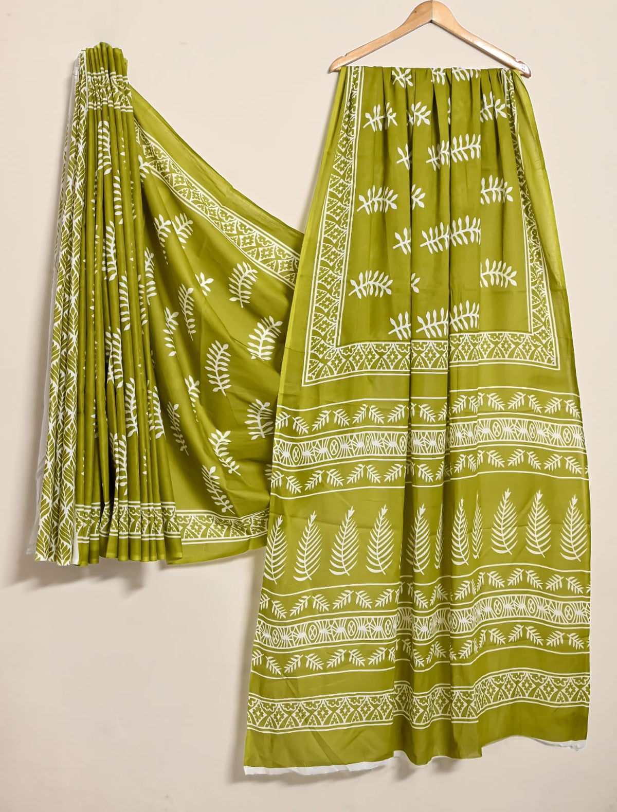 Green Discharge Handprinted Cotton Saree