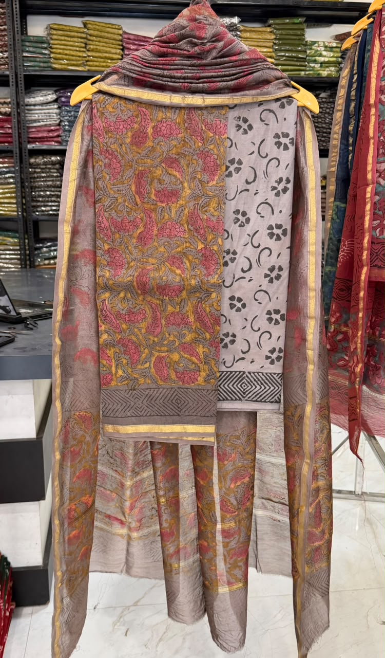 Elegant Pomegranate Print Chanderi Silk Suit