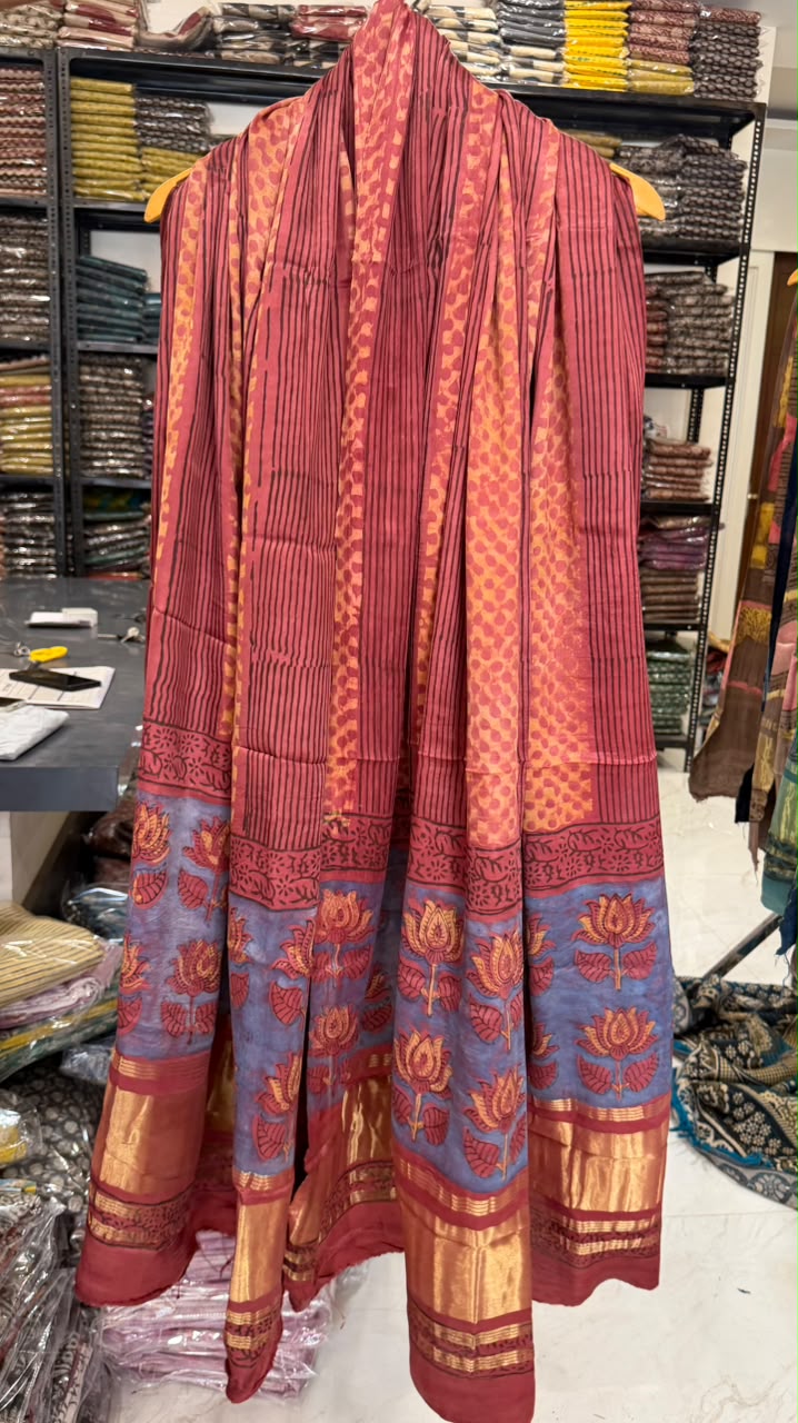 Splendid Ajrakh Pomegranate Dye Modal Silk Suit
