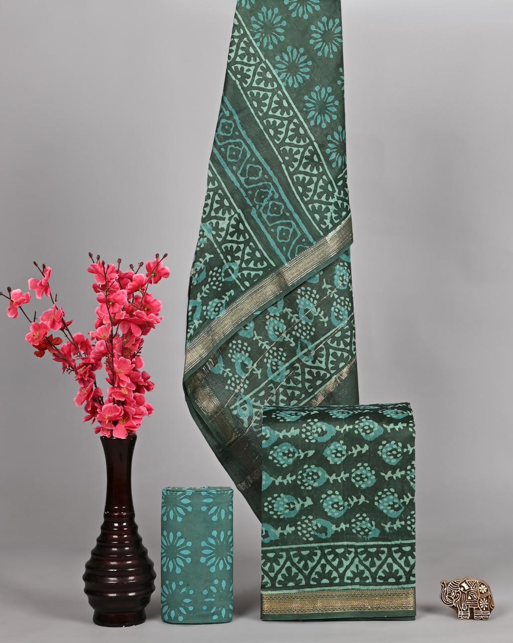 Heritage Dabu Handblock Maheshwari Silk Suit