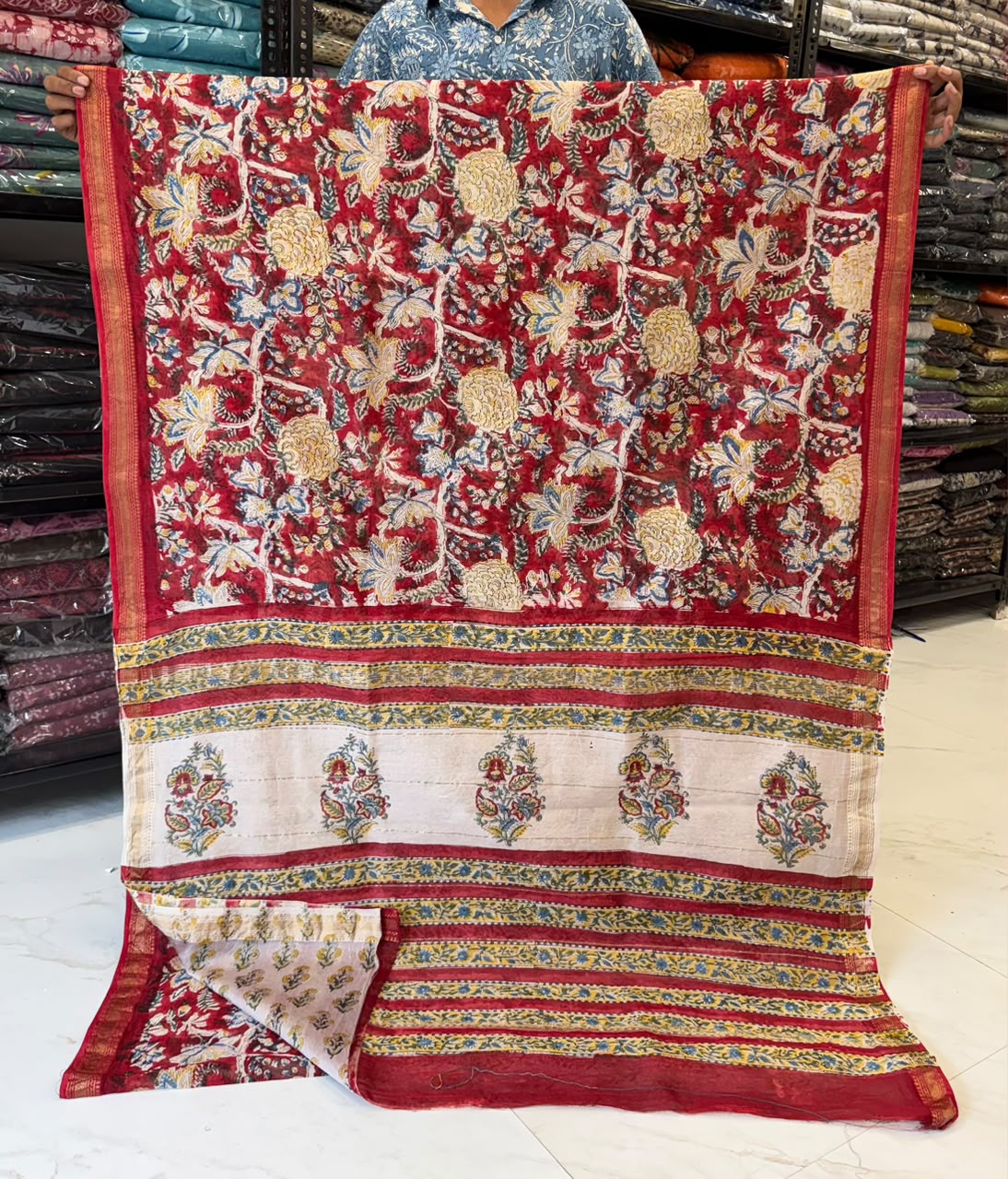 Pure Maheshwari Silk Saree Sanganeri Classic Border