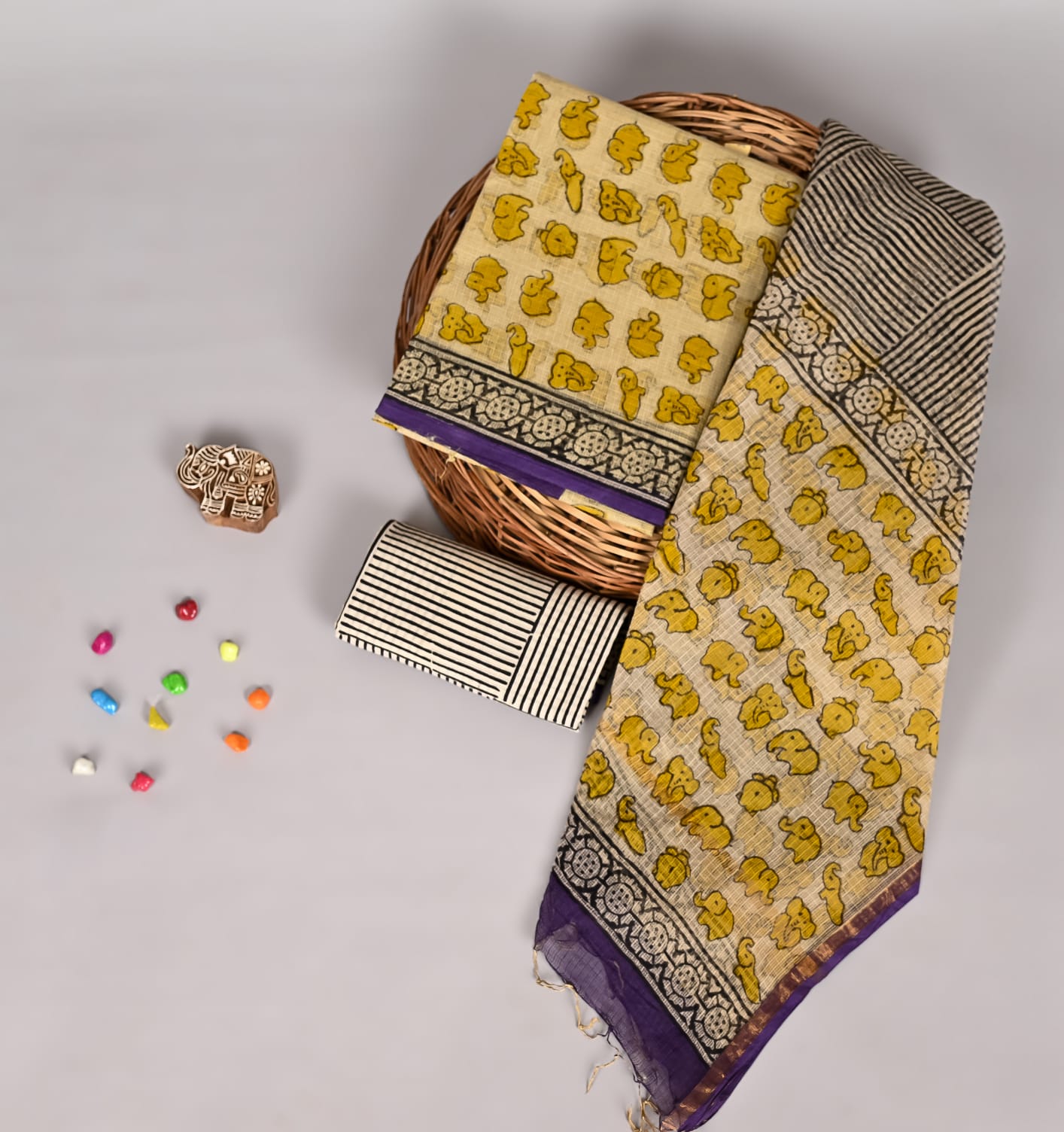 Elegant Bagru Print Kota Doria Suit