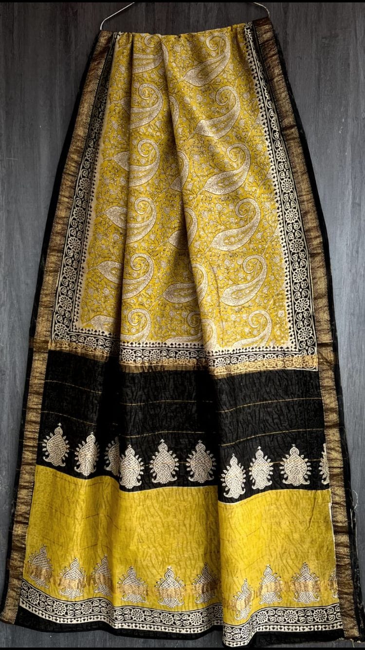 Unique Bagru Artisan Maheshwari Silk Drape