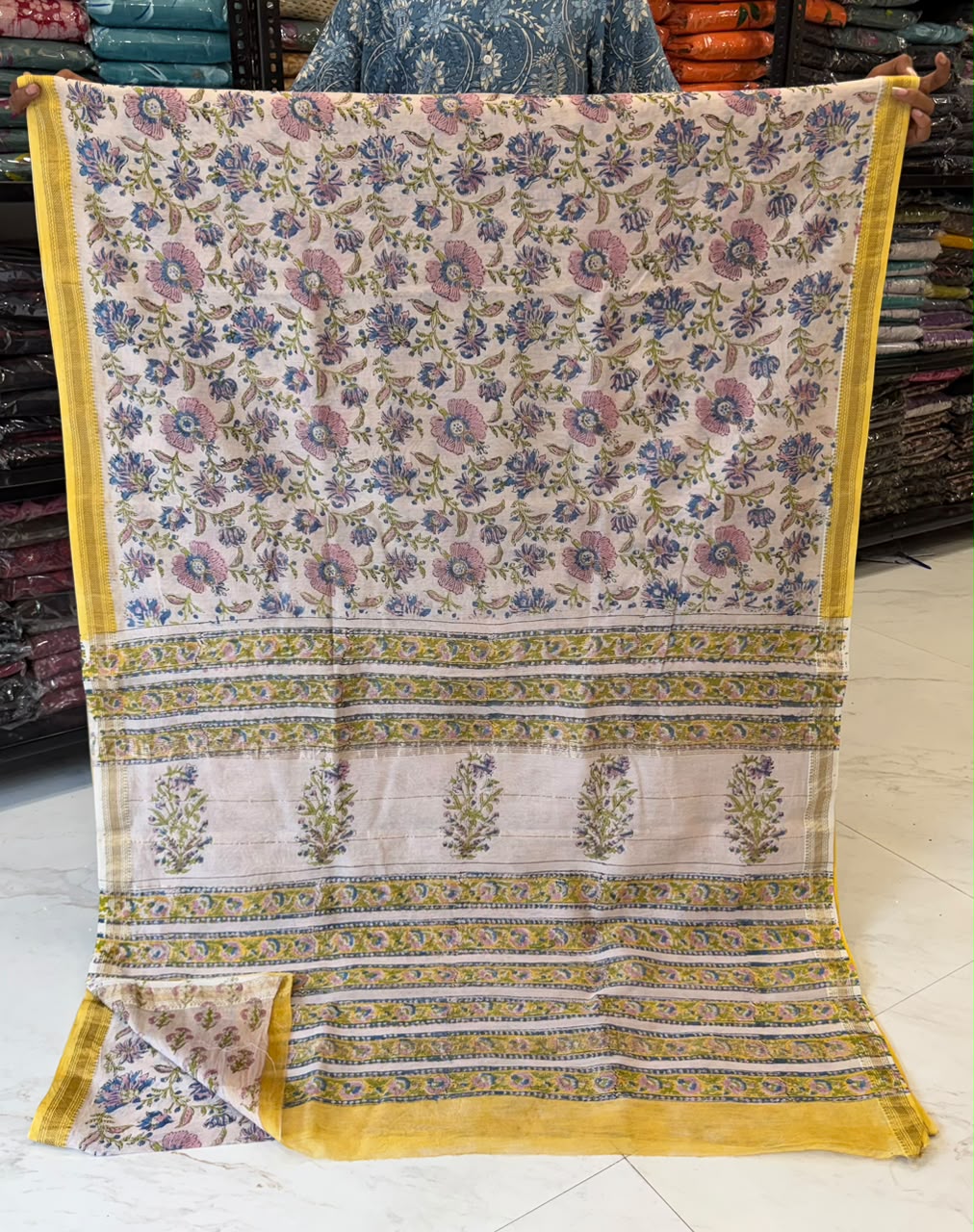 Pure Maheshwari Silk Saree Sanganeri Heritage Buti