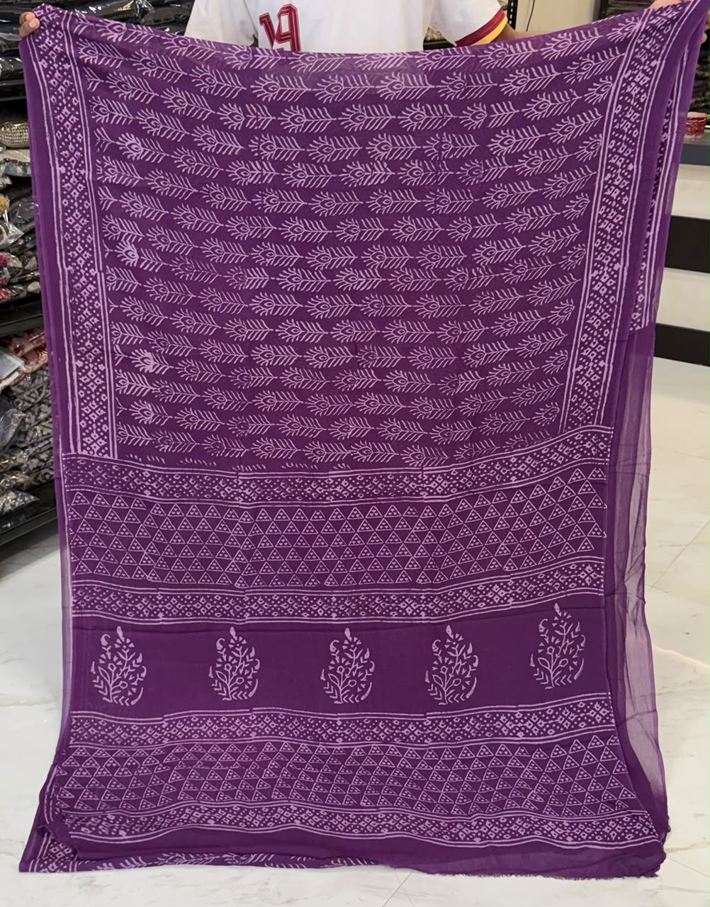 Pure Georgette Saree Premium Discharge Handblock Pattern