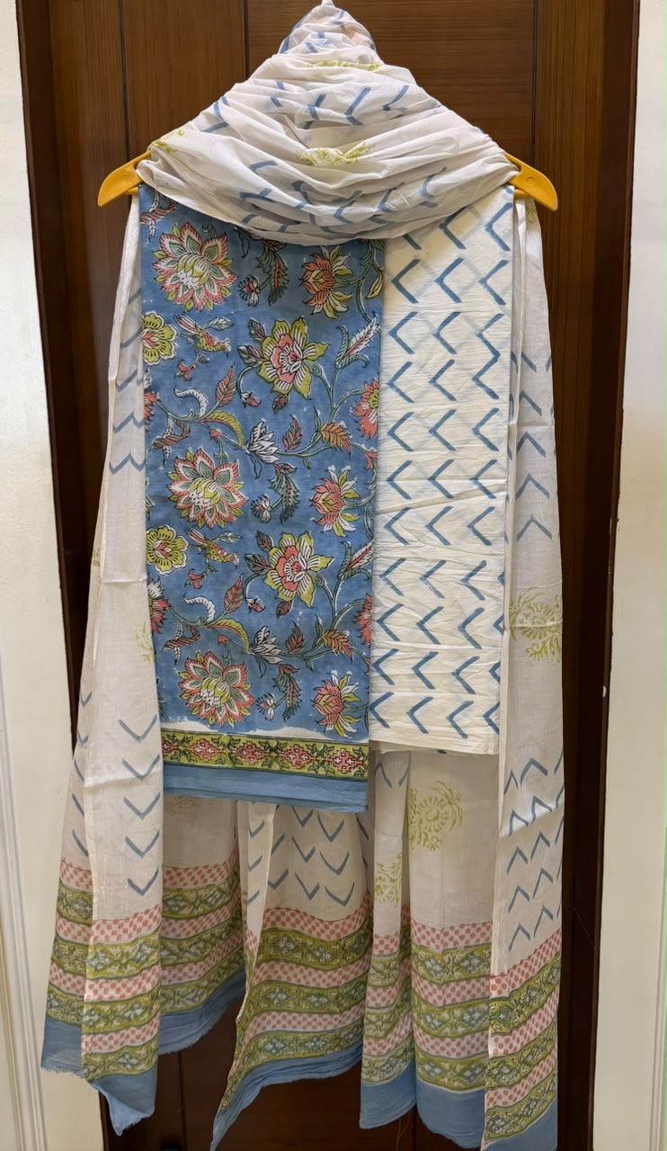 Royal Sanganeri Handblock Print Cotton Dupatta Ensemble