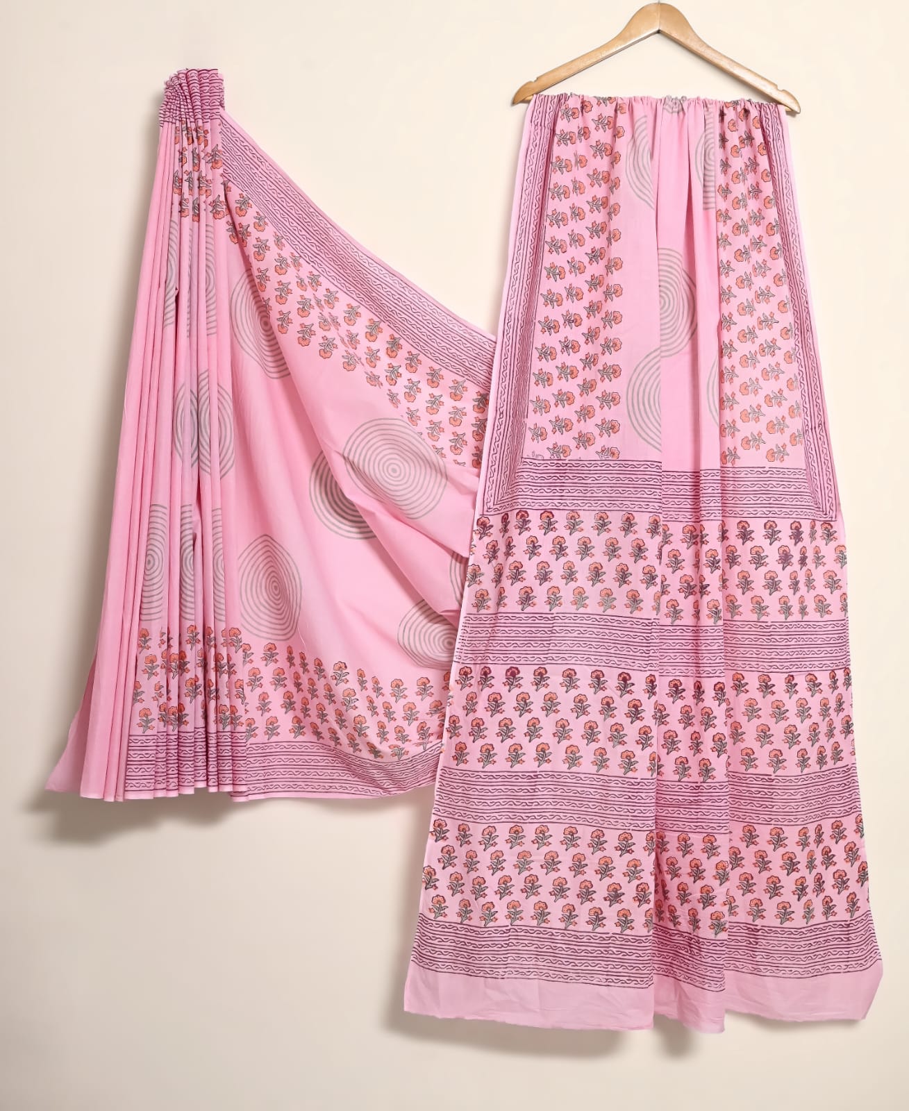 Pure Cotton Handblock Print Saree Elegant Border