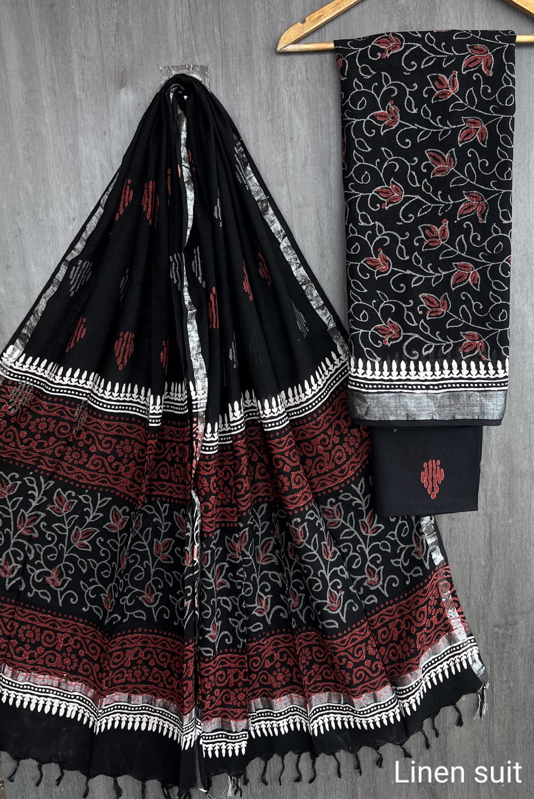 Timeless Black and White Printed Pure Linen Cotton Suit