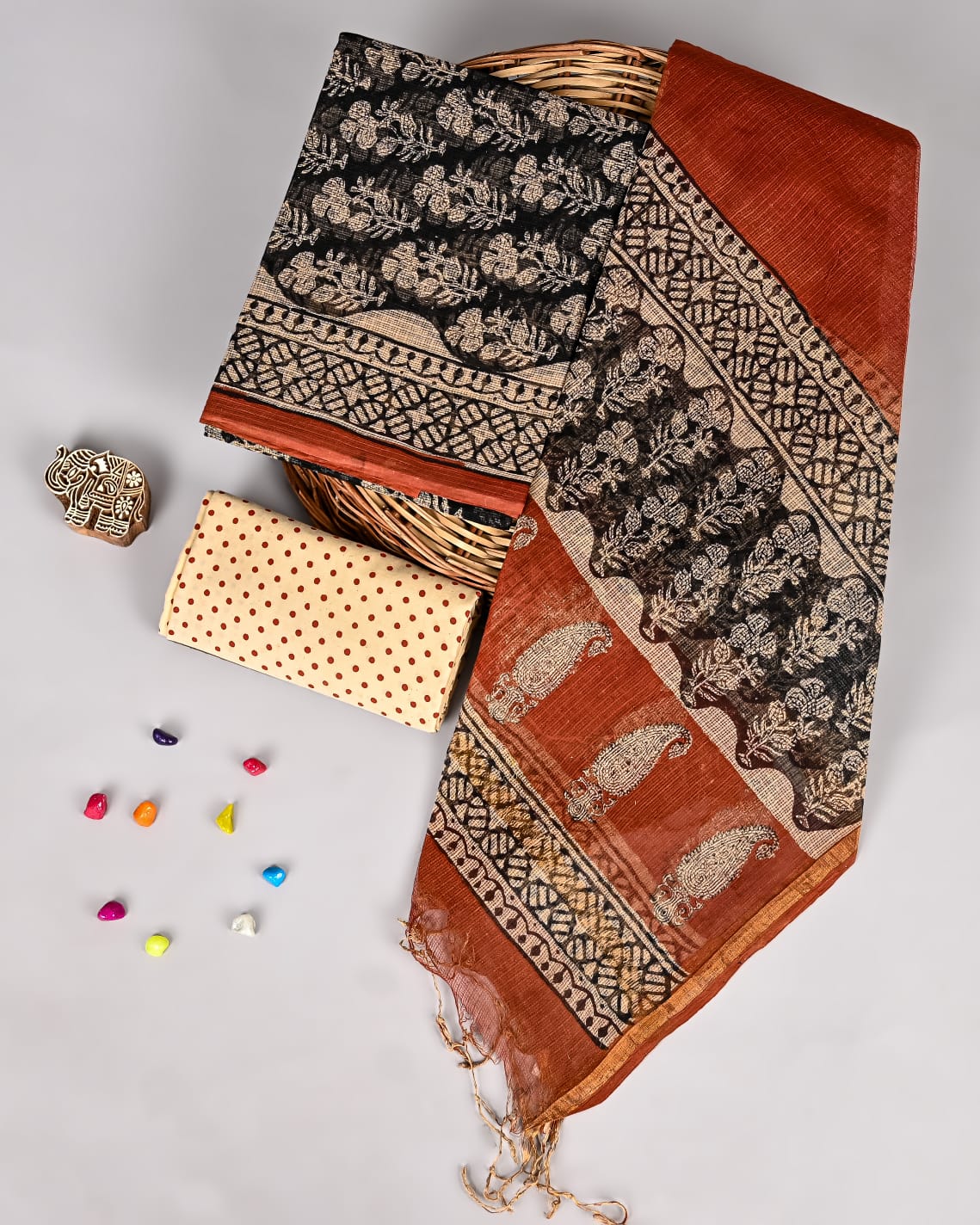 Royal Bagru Printed Kota Doria Suit Set