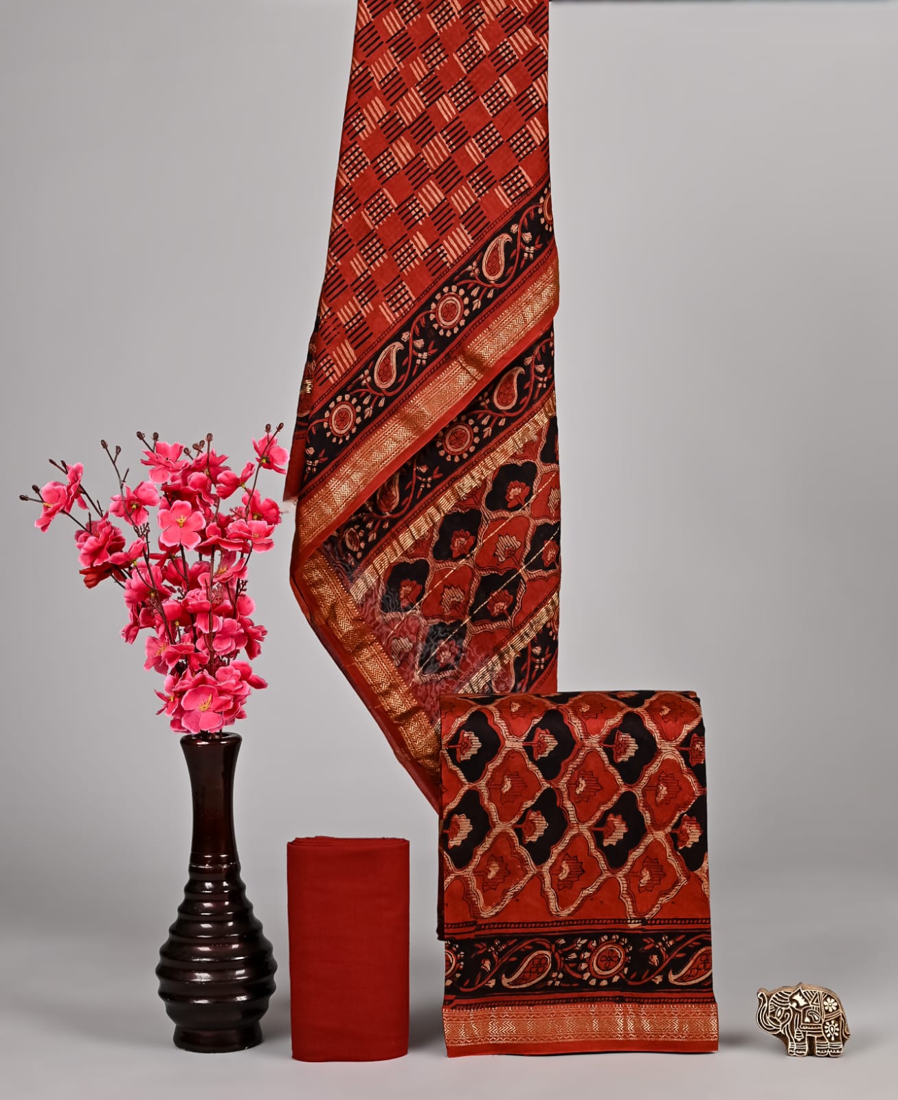 Artistic Ajrakh Pure Silk Ensemble