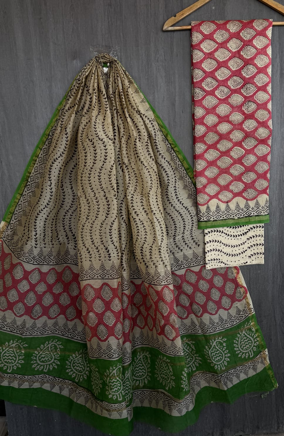 Pure Chanderi Silk Suit Ethnic Bagru Jaal Pattern
