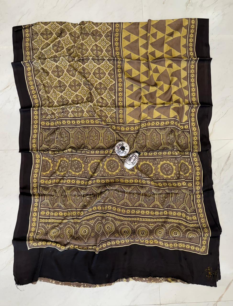 Exclusive Kutch Bhuj Ajrakh Print Modal Silk Weave Saree