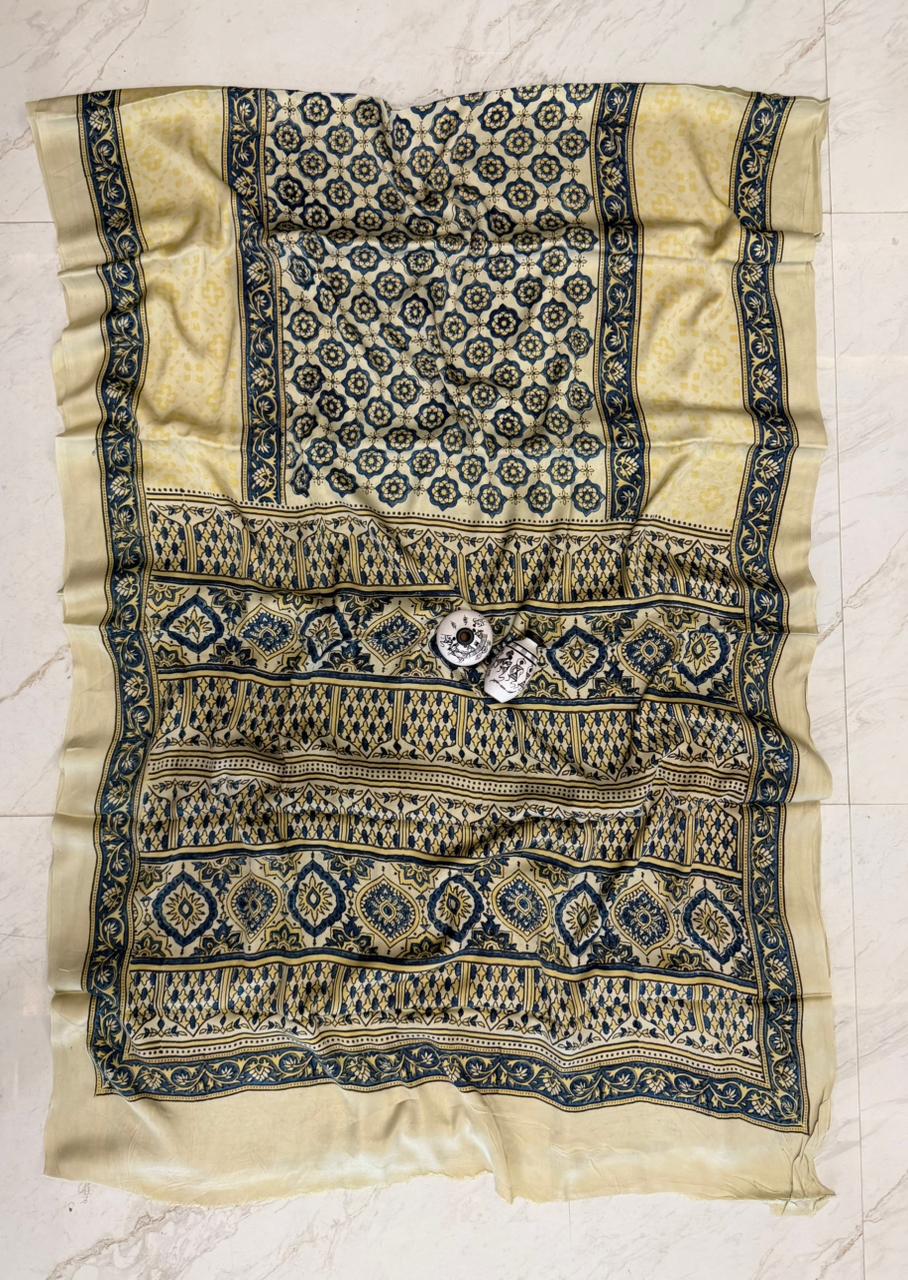Elegant Kutch Bhuj Ajrakh Printed Pure Modal Saree