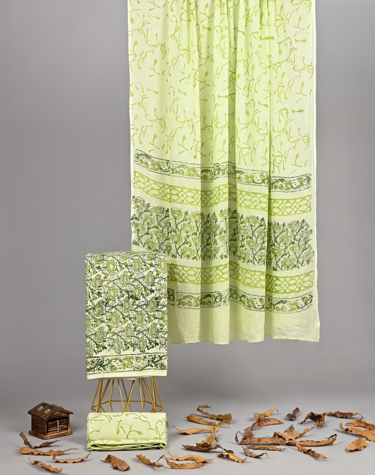 Yellow Floral Handblock Print Pure Cotton Suit