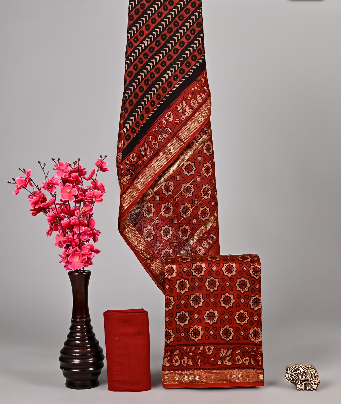 Pure Ajrakh Maheshwari Silk Suit Collection