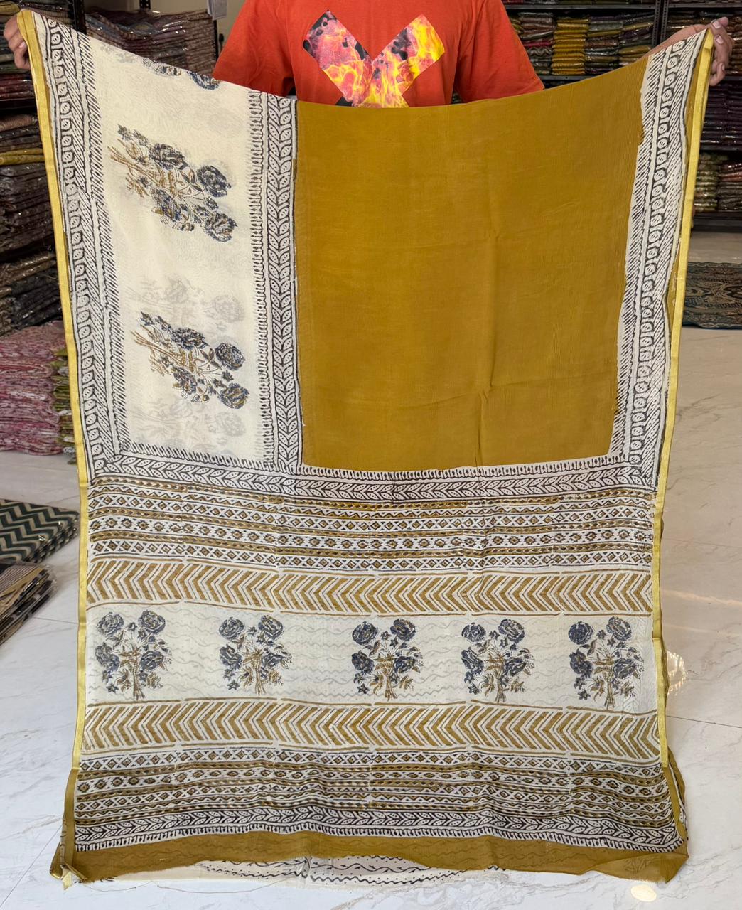 Timeless Bagru Handblock Double Diamond Chiffon Saree