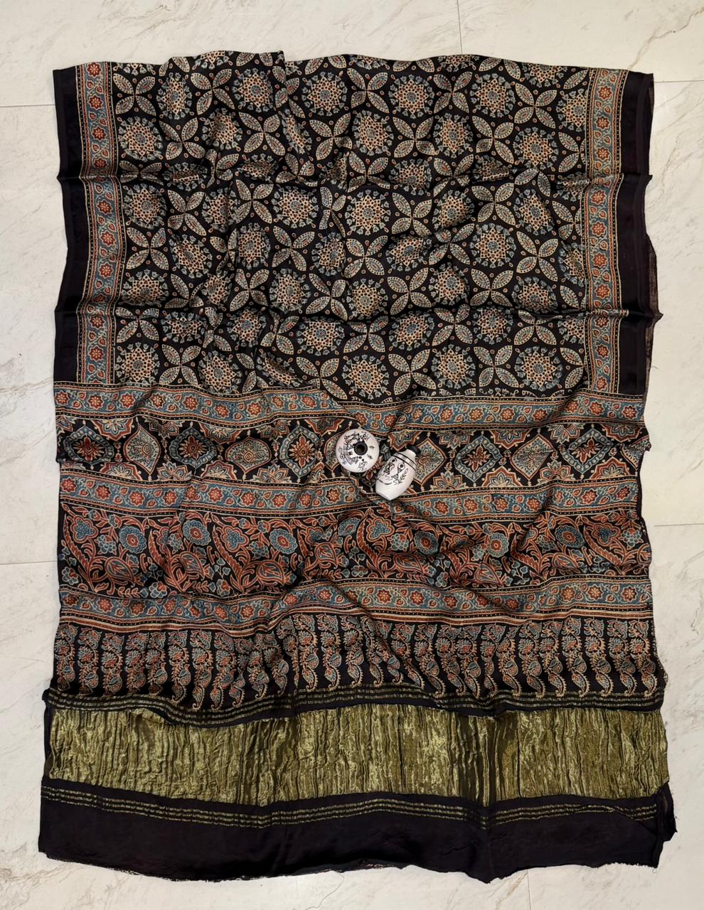 Imperial Kutch Bhuj Ajrakh Printed Pure Gajji Silk Saree