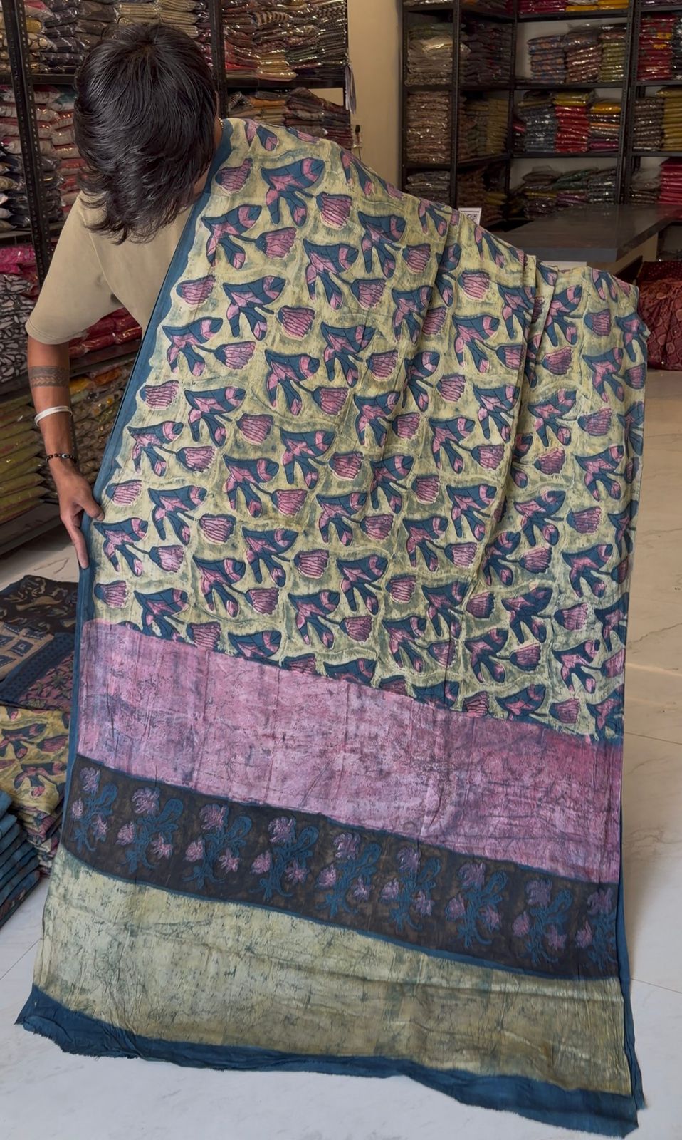Pure Modal Silk Saree Pomegranate Dye Traditional Ajrakh Buti