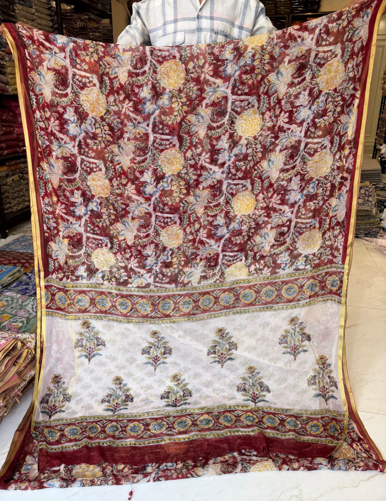 Floral Sanganeri Double Diamond Chiffon Saree