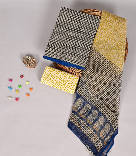 Ethnic Bagru Print Kota Doria Dress Material