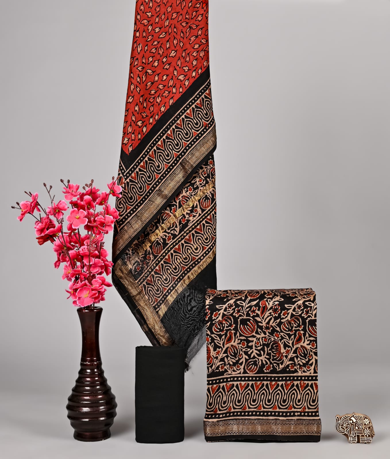 Handwoven Ajrakh Maheshwari Silk Suit