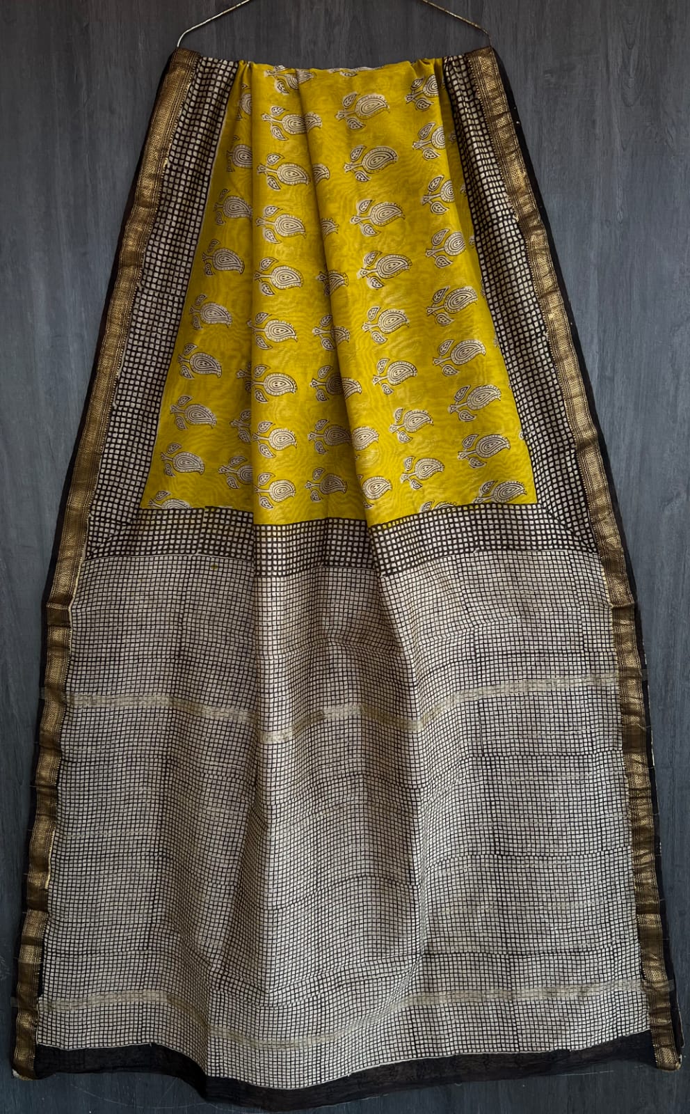 Heritage Bagru Pattern Pure Maheshwari Saree