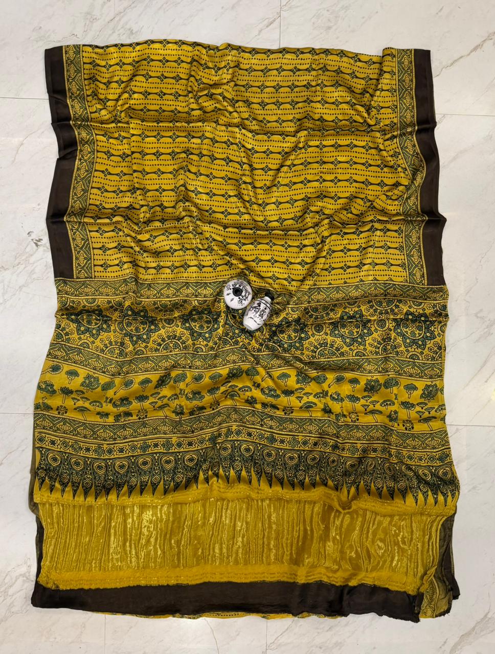 Fine Kutch Bhuj Ajrakh Printed Gajji Silk Attire Saree