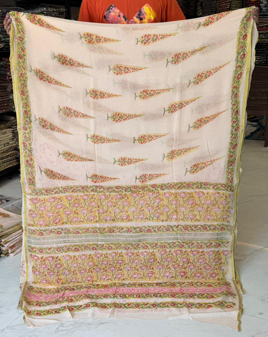 Authentic Pigment Handblock Printed Pure Chiffon Drape Saree