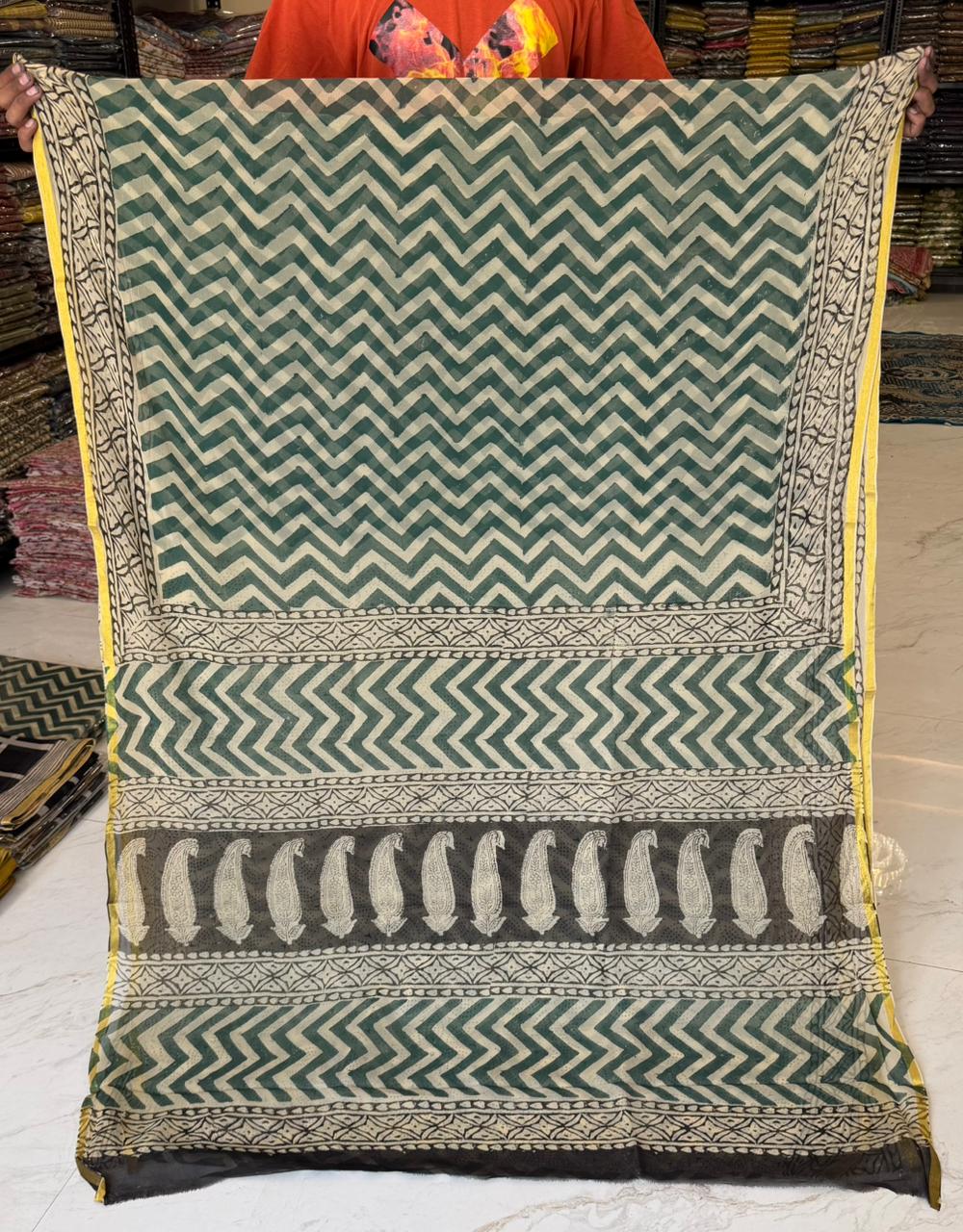 Heritage Bagru Handblock Printed Pure Double Diamond Chiffon Saree