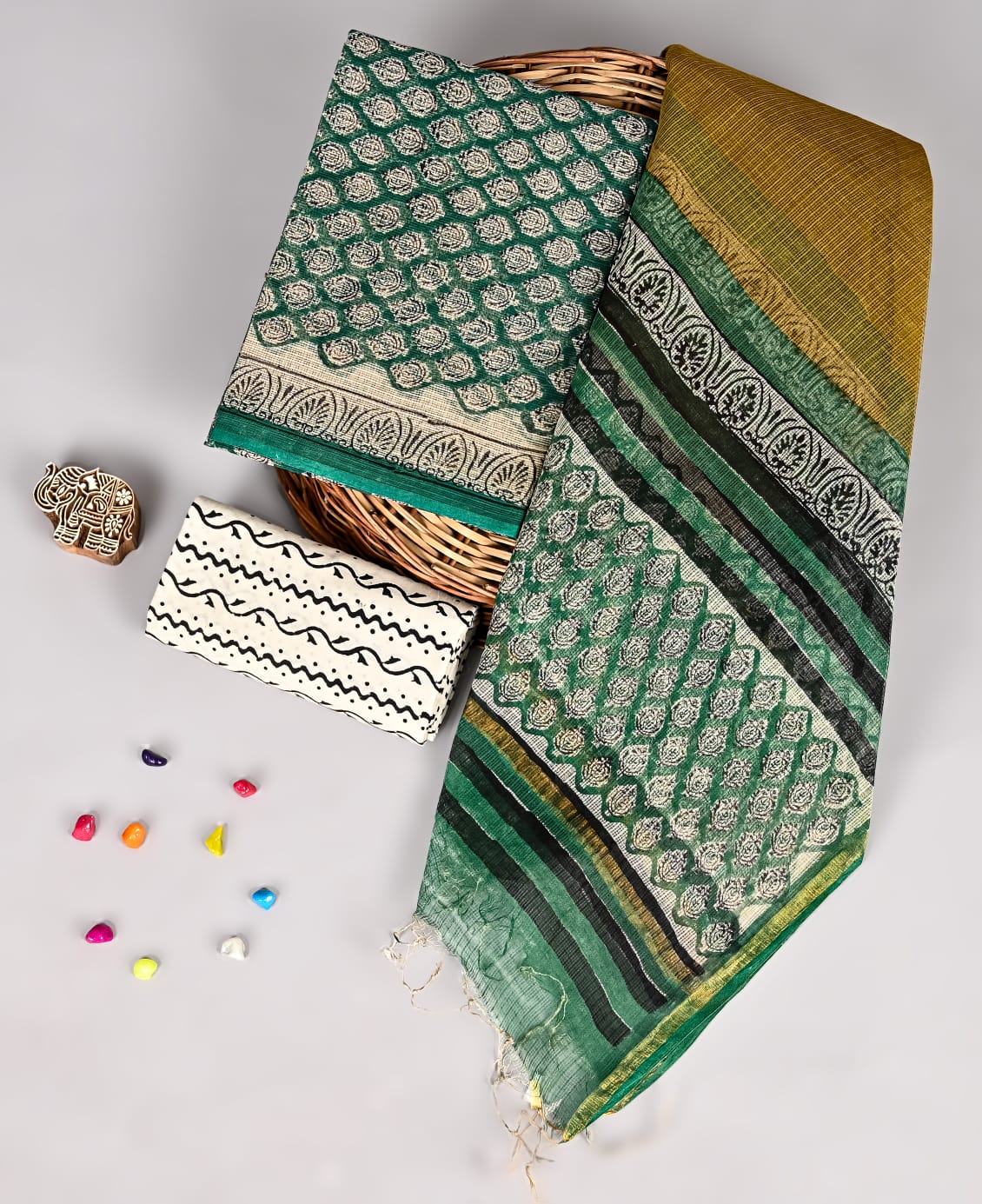 Authentic Bagru Printed Pure Kota Doria Set