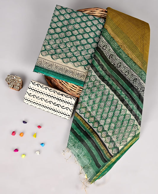Authentic Bagru Printed Pure Kota Doria Set