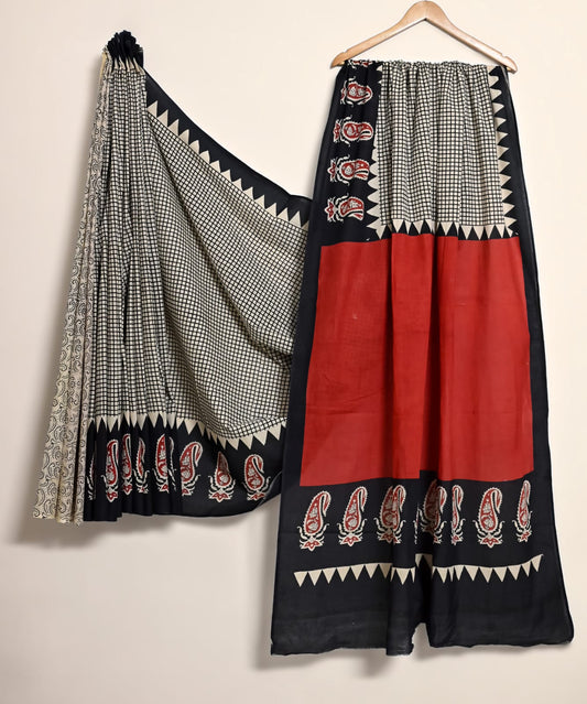 Pure Cotton Handblock Print Saree Floral Charm