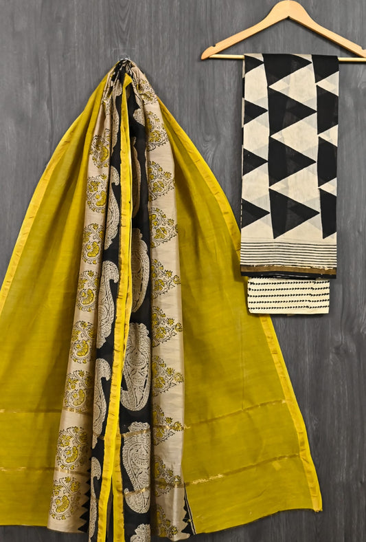 Pure Chanderi Silk Suit Bagru Handblock Print Heritage Floral