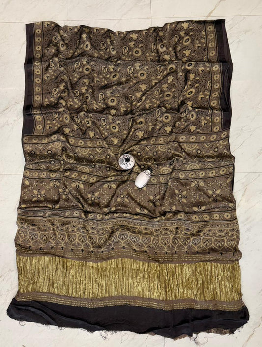 Authentic Kutch Bhuj Ajrakh Printed Pure Gajji Silk Weave