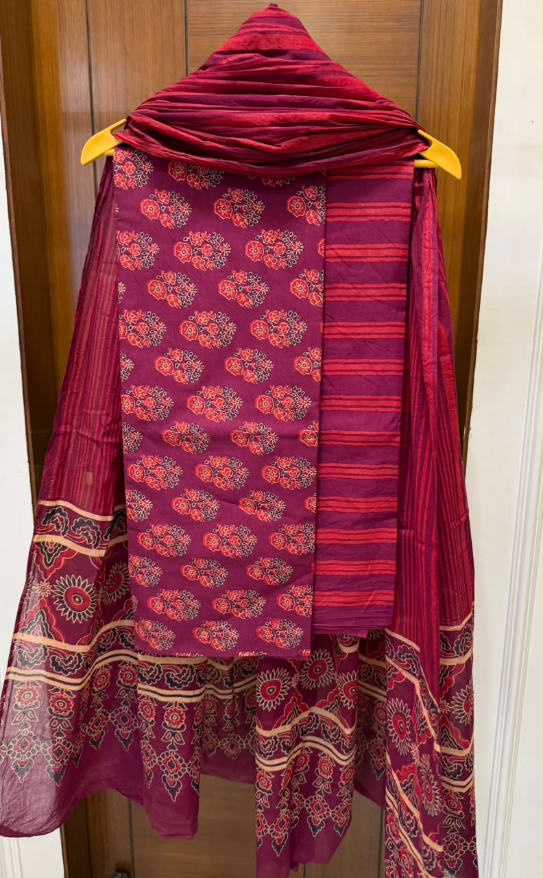 Heritage Ajrakh Handblock Printed Pure Cotton Suit