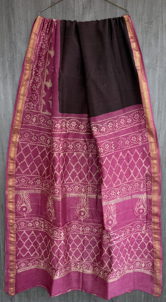 Elegant Dabu Printed Pure Maheshwari Silk Drape