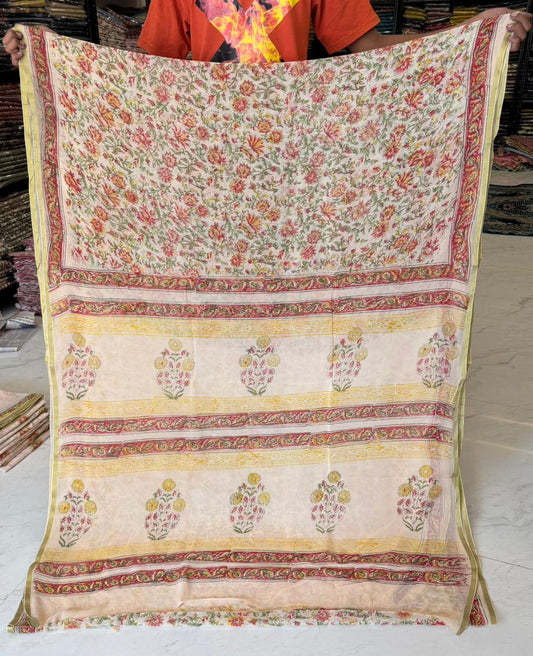 Royal Pigment Handblock Print Double Diamond Chiffon Saree
