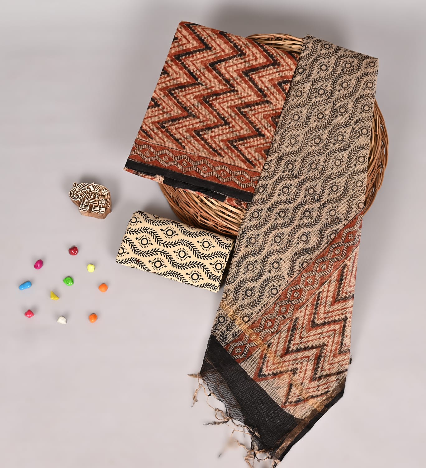 Traditional Bagru Print Pure Kota Doria Suit
