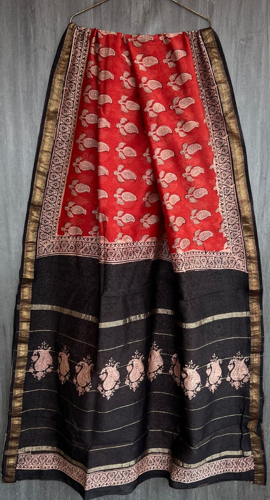 Classic Bagru Craft Pure Maheshwari Silk Drape