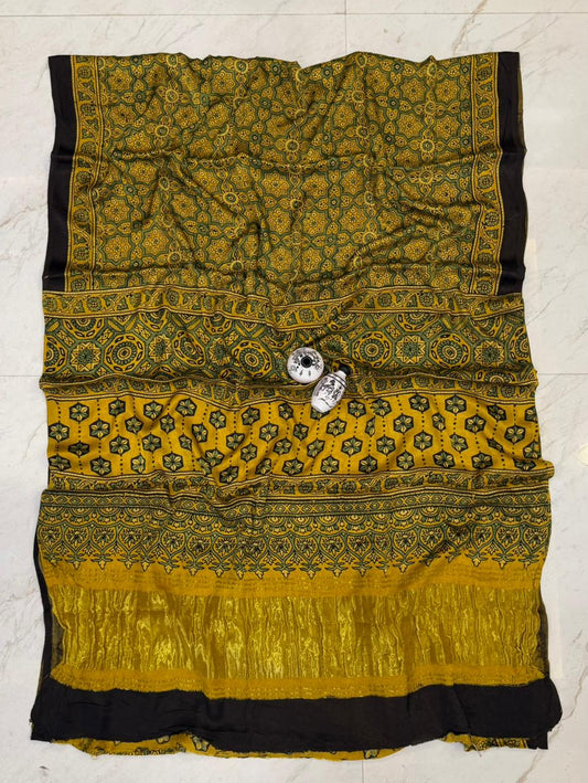 Signature Kutch Bhuj Ajrakh Printed Gajji Silk Collection