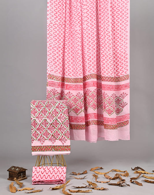 Pink Cotton Suit Heritage Floral Motif