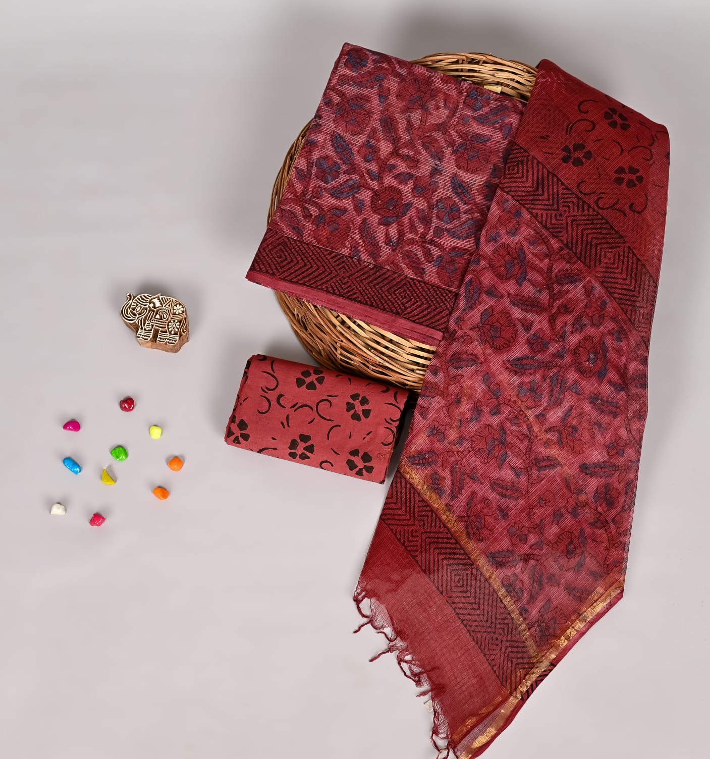 Pure Kota Doria Suit Pomegranate Dye Print