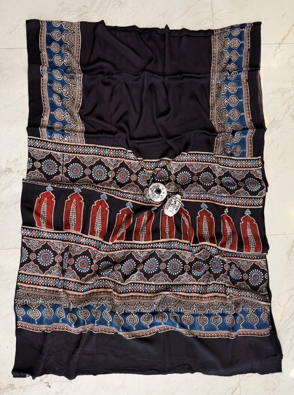 Royal Kutch Bhuj Ajrakh Printed Modal Silk Saree