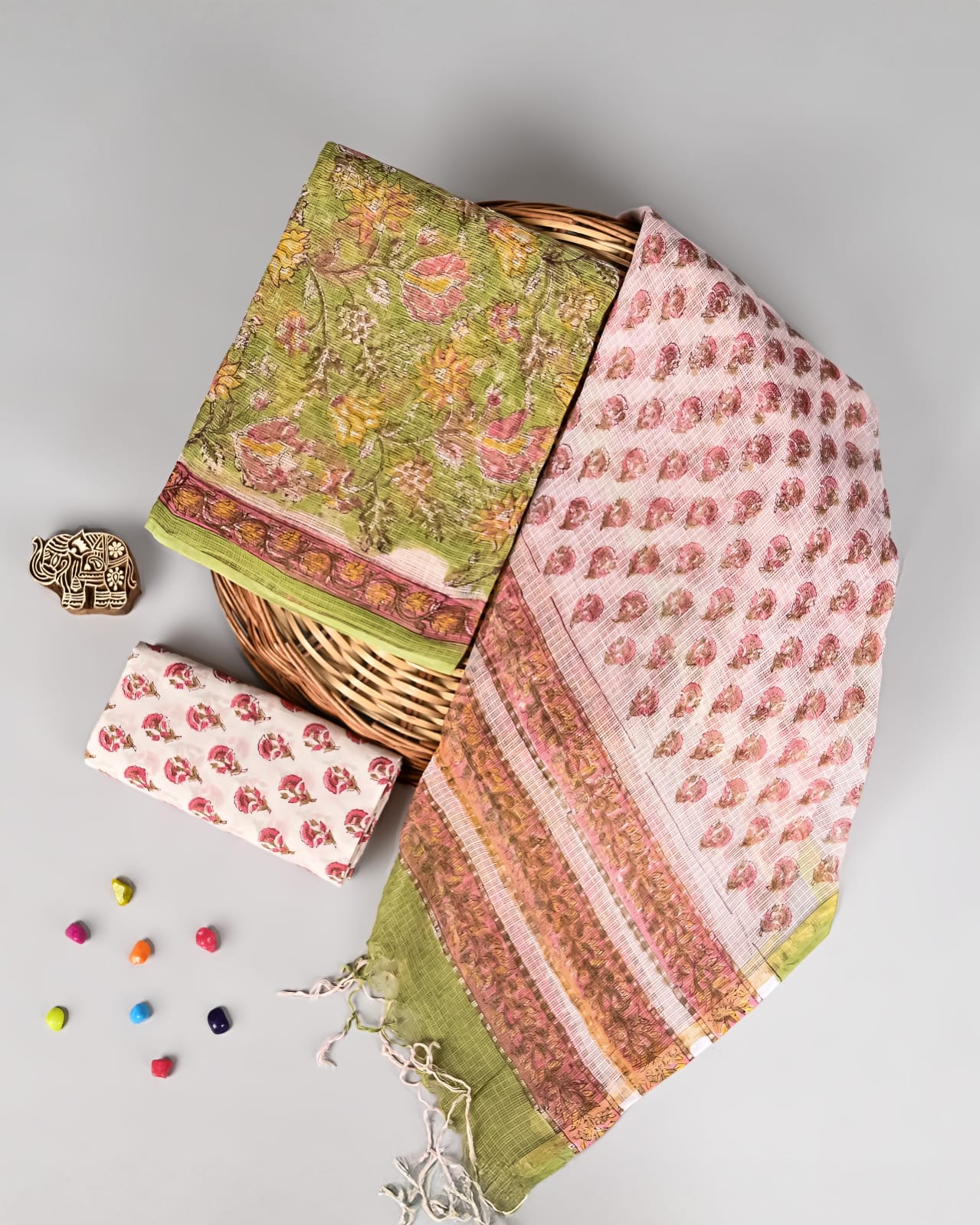 Royal Sanganeri Printed Kota Doriya Ensemble