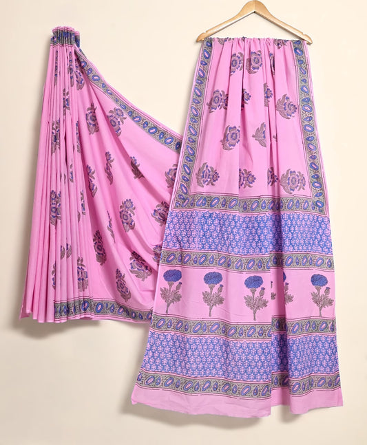 Pure Cotton Handblock Print Saree Floral Heritage